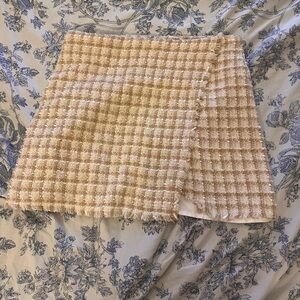 Lulu's Beige Checkered Mini Skirt